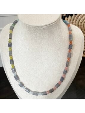 Second Bloom Studio Stained Glass Agate Necklace 17" + Extender Colorful Pastel